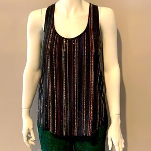 SZ XS 100% SILK TRINA TURK BLACK BEADED  TANK TOP